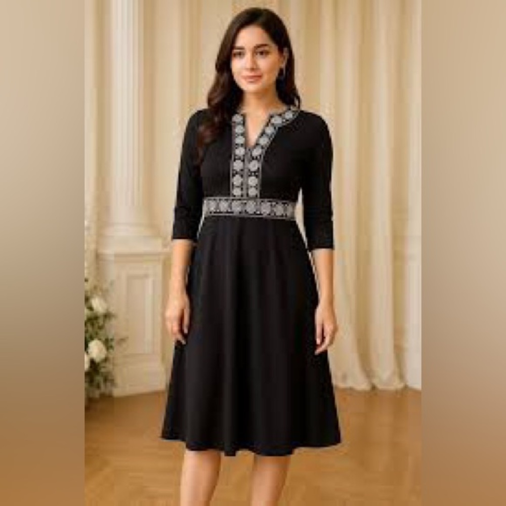 SIGRID OLSEN NWOT Black Dress with White Accents